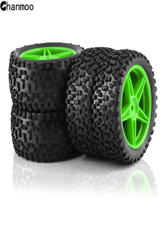 Chanmoo 1/10 RC Off Road Tires and Wheels Rims 12mm Hex Set Front and Rear 87mm Rubber Buggy Tyres Foam Inserts for 1:10 Off-Road Car HSP Kyosho HPI Tamiya HSP 94107 94166 94106 94155 4PCS (Green) - Image 4